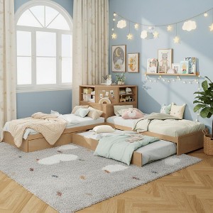 Merax L-Shaped Twin Bed Combo with Corner Storage Hub - 1 of 4