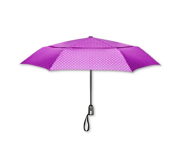 ShedRain Auto Open/Close Air Vent Compact Umbrella  - Purple Polka Dot