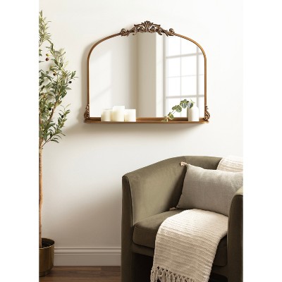 Gold Baroque Arch Vanity Mirror with Shelf, 33 x 26