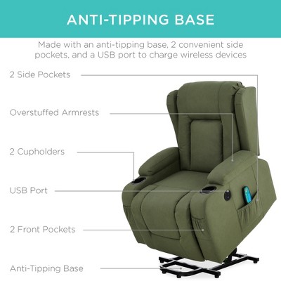 Olive Faux Leather Swivel Recliner with Massage and Cup Holders