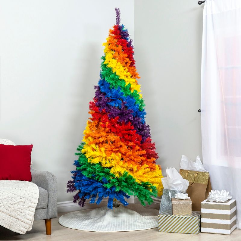 Best Choice Products 7ft Artificial Colorful Rainbow Christmas Tree, Full Fir Holiday Decor w/ 1,213 Tips, Metal Stand, 4 of 9