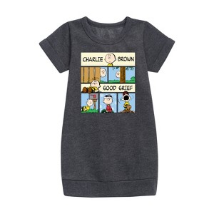 - Peanuts - Good Grief Comic Graphic Short Sleeve Fleece Dress - 1 of 4