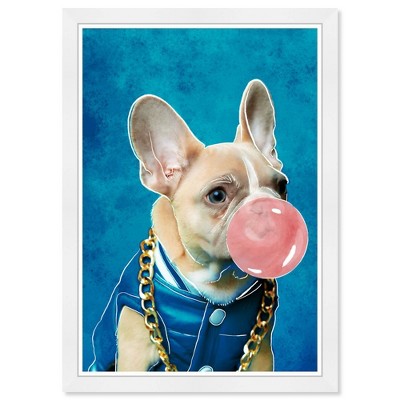 15" x 21" Frenchie and Bubblegum Animals Framed Art Print - Wynwood Studio: Modern Decor, Digital Wall Art, White Plastic Frame