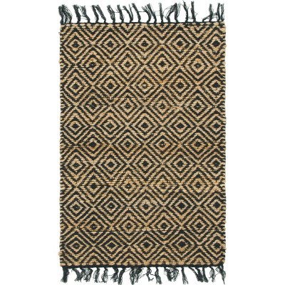Handmade Black Wool Rectangular Braided Rug, Easy Care and Stain-resistant