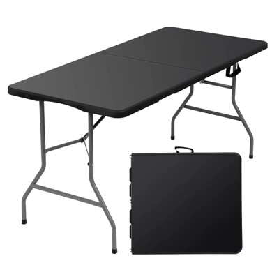 SKONYON 5 ft Folding Table Fold-in-Half Plastic Table for Indoor/Outdoor Use Black