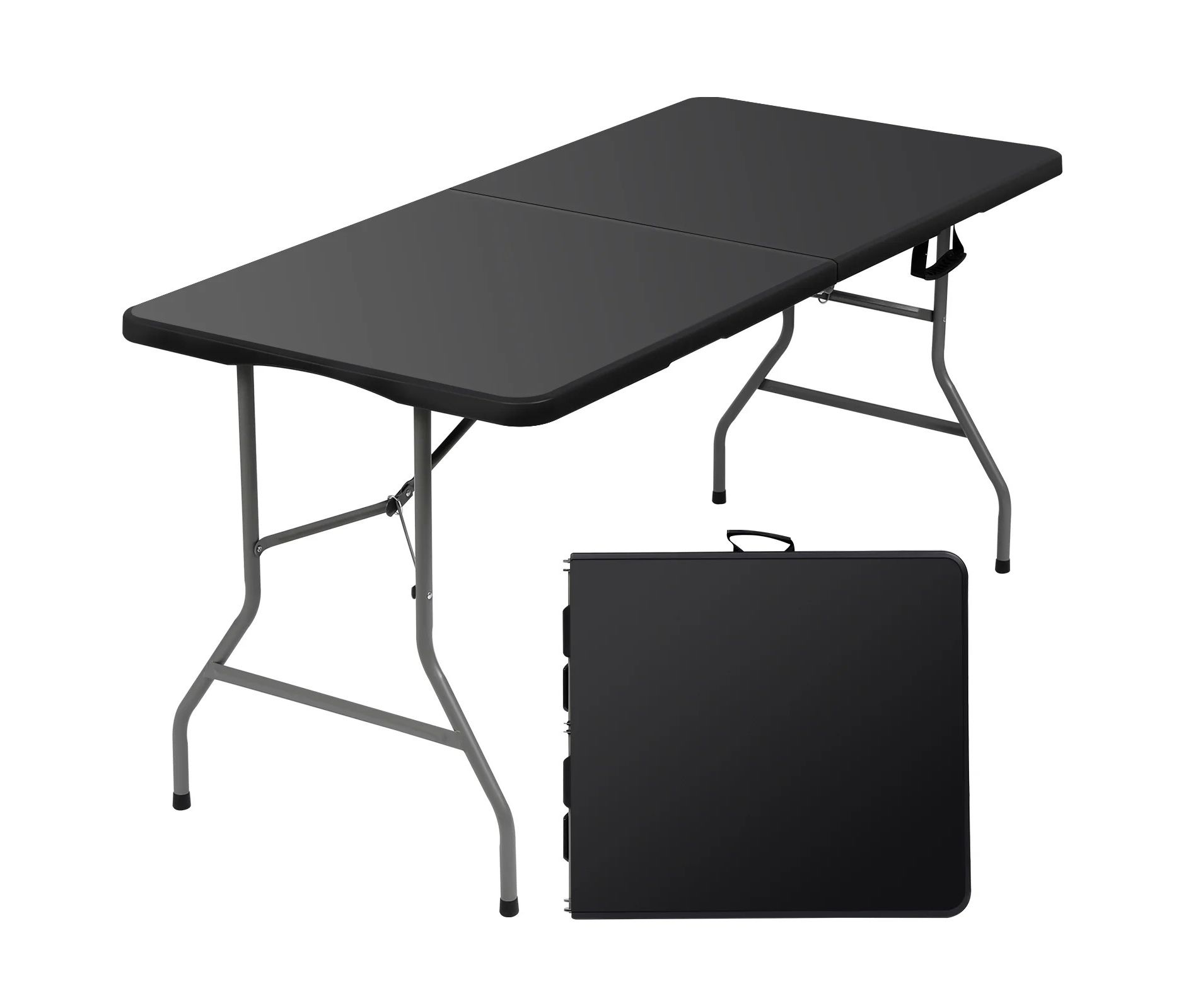 SKONYON 5 ft Folding Table Fold-in-Half Plastic Table for Indoor/Outdoor Use Black