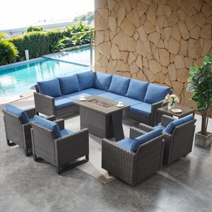 SUGOLD 8 Piece Patio Furniture with Fire Pit,PE Wicker Outdoor Conversation Sets-6-Seater Sofa,Patio Swivel Chairs Outdoor Chairs, Propane Fire - 1 of 1