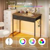 Pinmoco 32 inch Writing Desk with 2 Fabric Drawers& RGB LED Light, Small Computer Desk Vanity Desk with Hanging Hook for Small Spaces - 4 of 4
