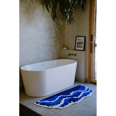Lany Space Irregular Shaped Blue Wavy Runner Rug, 2'x5'
