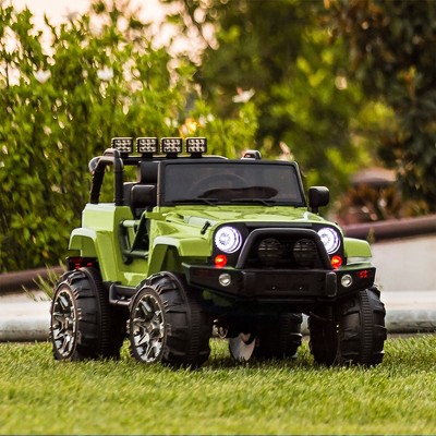 Green 12V Kids Ride-On Truck with Remote Control and LED Lights