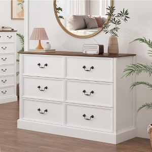 6 Drawer Double Dresser,Modern Farmhouse Chest of Drawers for Bedroom, Wide Accent Dressers Organizer - 1 of 4