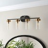Modern 4-Light Vanity Light Fixture, Black and Gold Bathroom Wall Light with Clear Glass Shades - 2 of 4