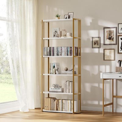 6-Tier Industrial Bookshelf, 71" Tall Narrow Bookcase w/ Iron Frames, Open Shelf for Living Room, Bedroom, Apartment