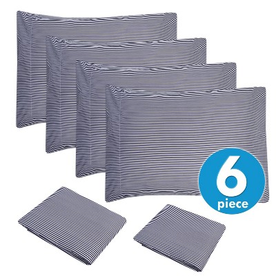 Twin Navy Classic Stripe 6-Piece Microfiber Sheet Set
