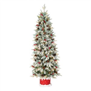 National Tree Company 5' Pre-lit Feel Real Snowberry Pine Half Artificial Christmas Tree with Clear Lights - 1 of 4