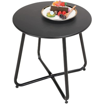 DOMETOUR Steel Outdoor Side Table Round Patio End Table with Adjustable Feet, Elegant Portable End Table for Garden Balcony Yard, Black