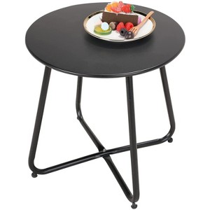 DOMETOUR Steel Outdoor Side Table Round Patio End Table with Adjustable Feet, Elegant Portable End Table for Garden Balcony Yard - 1 of 4