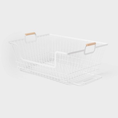 Stacking Wire Laundry Basket with Wooden Handles - Brightroom™: Large White Metal Hamper for Sorting Laundry