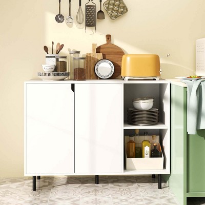 Costway Kitchen Sideboard Buffet with Adjustable Shelves 2 Doors Sturdy Metal Legs White — фото 2