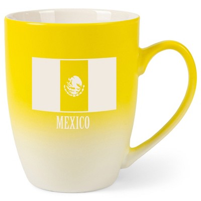 Elanze Designs Mexico Mexican Flag 12 Ounce Ceramic Laser-Etched Engraved Drinkware Mug, Yellow and White Ombre