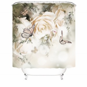 White Rose And Butterfly Shower Curtains for Bathroom Waterproof Fabric Bath Curtain Durable Soft Stylish Bathroom Decor 72x72 Inch - 1 of 1