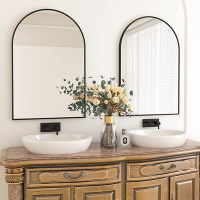 20" x 30" Black Arched Wall Mirror with Metal Frame