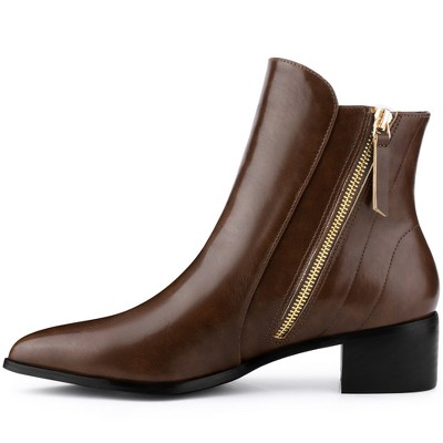 BLISSFUL STEP Women's Classic Low Heeled Pointy Toe Short Ankle Booties