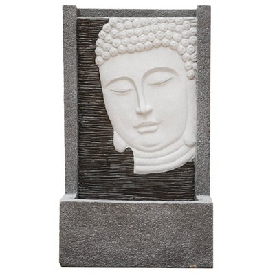 23.62" Self Standing Buddha Face Indoor/Outdoor Water Fountain with LED Light - Gray - XBrand