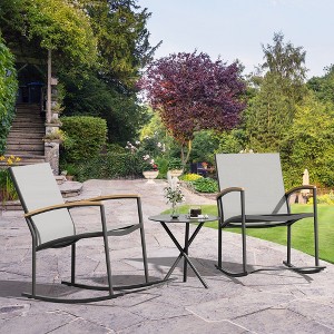 Celebalcony 3 Piece Outdoor Rocking Bistro Set, Textilene Fabric Small Patio Furniture Set with Table for Lawn, Garden, Balcony, Poolside - 1 of 4
