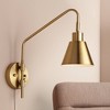 360 Lighting Marybel Modern Swing Arm Wall Lamp Brass Gold Plug-in Light Fixture Tapered Metal Shade for Bedroom Bedside Living Room Reading House - 2 of 4