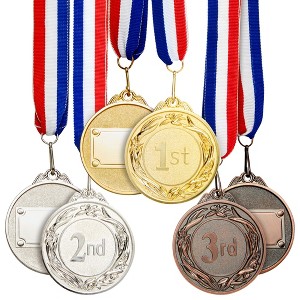 Juvale 6-Pack 1st, 2nd, 3rd Place Award Medals for Kids and Adult, Participation Awards with 15.5-Inch Prize Ribbons (Metal, 2.6 in) - 1 of 4