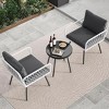 Grey 3 Piece PE Rattan Patio Furniture Set All Weather Outdoor Conversation Group Glass Table Cushions Included Deck Backyard Garden Seating - 3 of 4