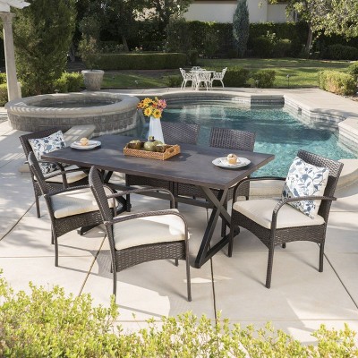 Ashworth 7pc Aluminum & Wicker Patio Dining Set - Brown - Christopher Knight Home