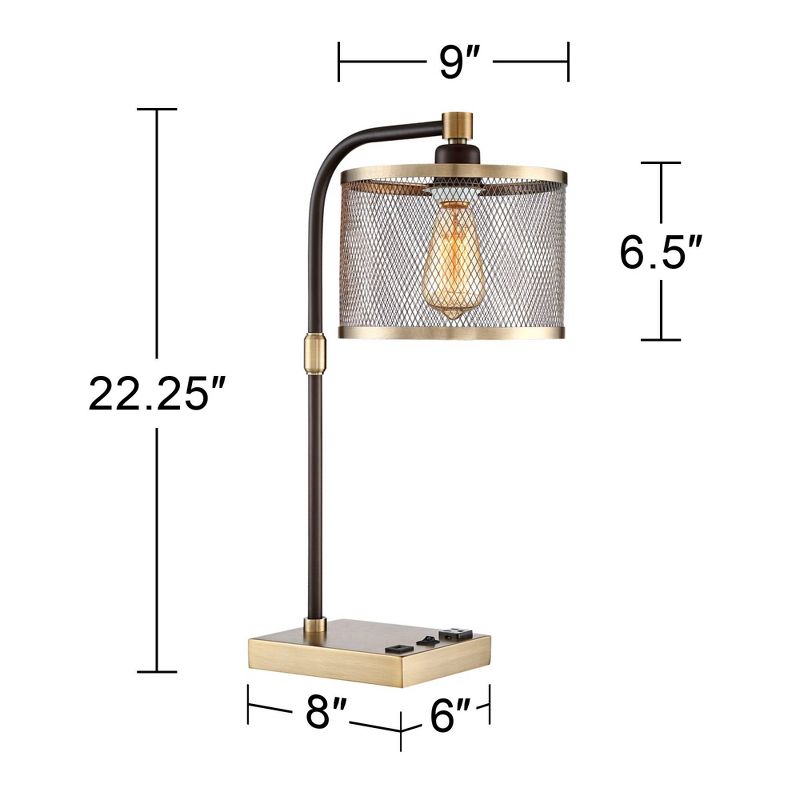 360 Lighting 22 1/4" High Small Industrial Desk Lamps Set of 2 USB Port AC Power Outlet Black Brass Finish Metal Home Office Living Room Charging, 4 of 10