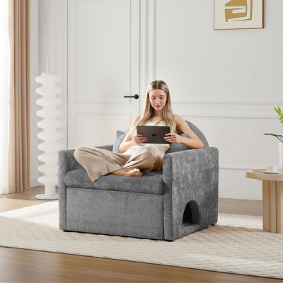 NicBex Oversized Chenille Single Sofa with Back Cushion & Cat House Inside,Unique Design Futon Couch for Living Room,Bedroom