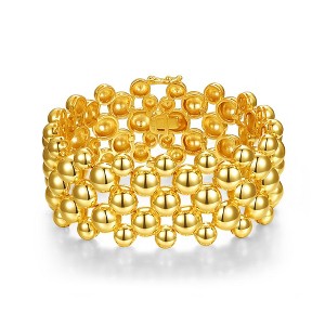 14K Yellow Gold Plated Wide Mesh Link Bracelet, showcasing a bold design with intricate mesh links and a striking medallion for a standout accessory - 1 of 2