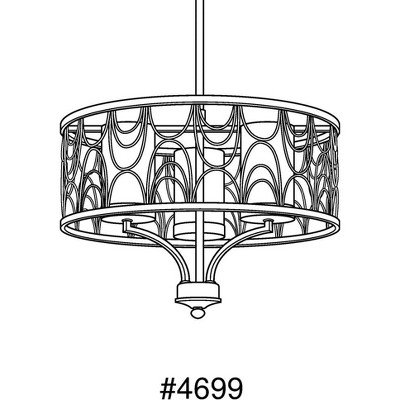 Antique Bronze Drum Chandelier with Etched White Glass