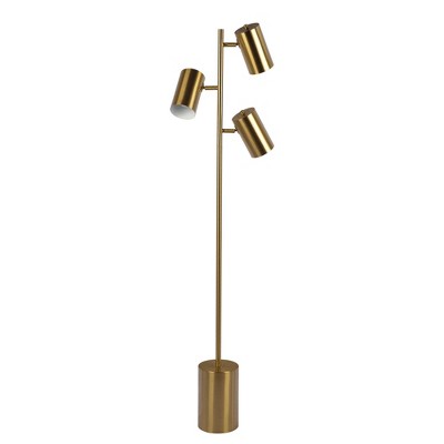 VYNXARIA 63"H Harmony Brassed Gold Floor Lamp with Rotary Switch Triple Spots Metal Block Base