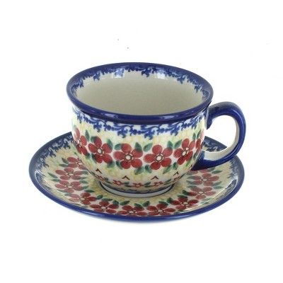 Blue Rose Polish Pottery Calico Cup & Saucer