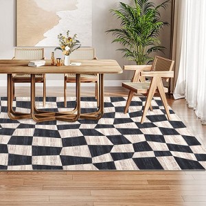 Washable Modern Checkered Area Rug | Stain Resistant Soft Geometric Throw Rug | Non-Slip Low Pile Accent Carpet for Living Room, Dining, Nursery - 1 of 4