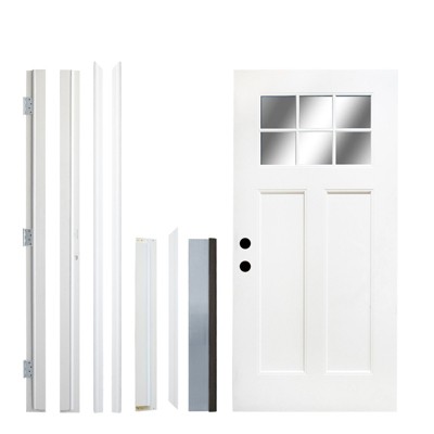 PexFix 36"x80" 6-Lite 2-Panel Fiberglass Composite Door White Right Hand Inswing Entrance Door Exterior Front Entry Doors With 4-9/16 Frame
