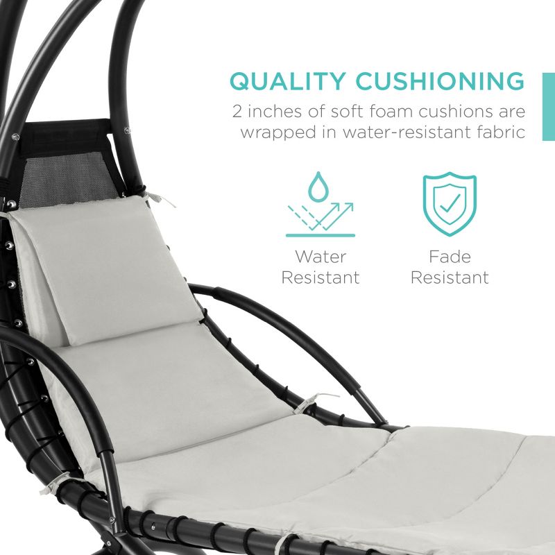 Best Choice Products Hanging Curved Chaise Lounge Chair Swing for Backyard, Patio w/ Pillow, Shade, Stand, 5 of 13