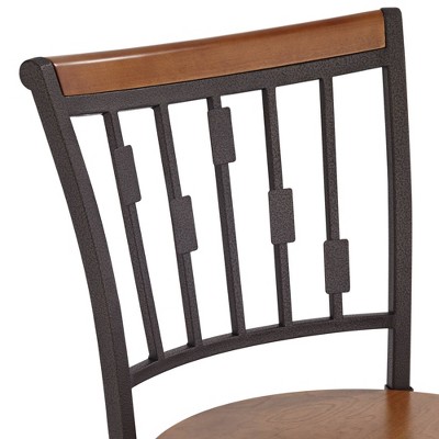 Adjustable Brown Wood and Metal Swivel Bar Stool