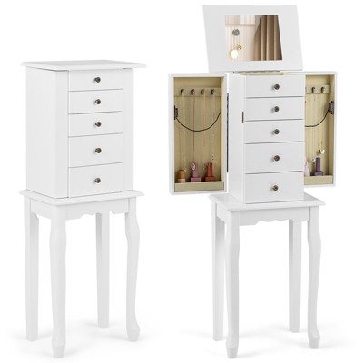 Tangkula Jewelry Cabinet Armoire Storage Box Chest Standing Organizer w/ Mirror