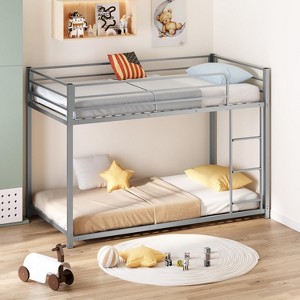 JOYMOR Bunk Bed Twin Over Twin, Metal Twin Size Bed Frame with Safety Guardraild for Boys Girls - 1 of 4