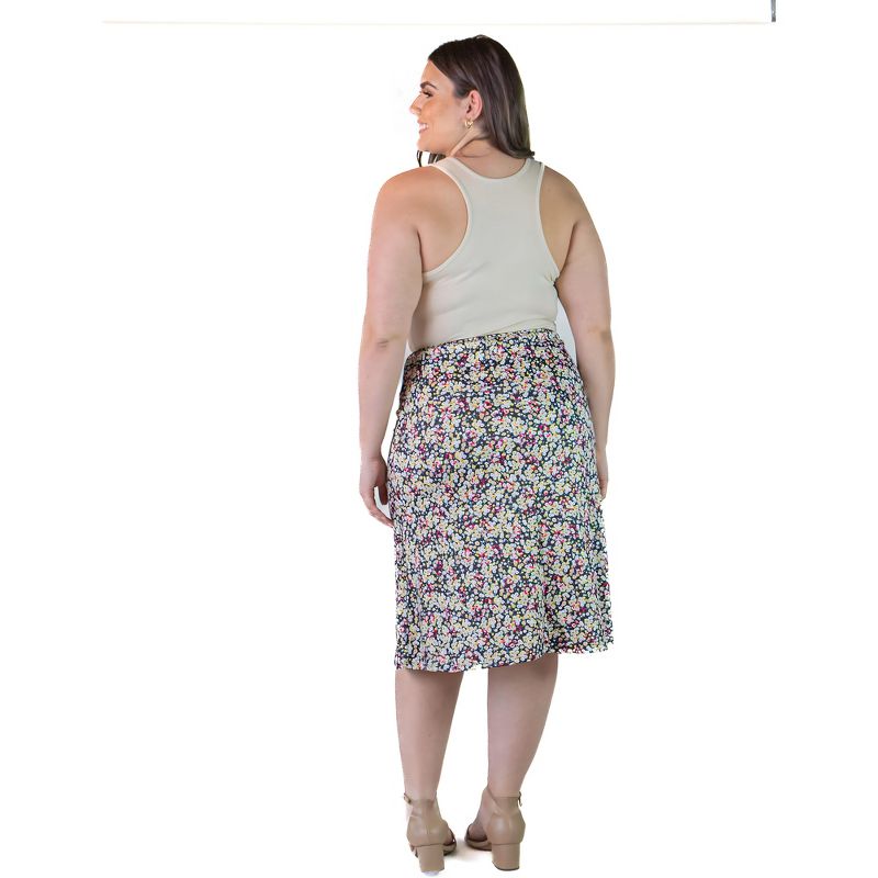 Plus Size Knee Length Floral Print Elastic Waistband Skirt, 2 of 7