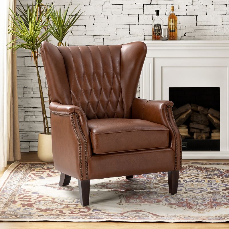 Valerius Genuine Leather Armchair with Nailhead Trims and Solid Wood Legs | HULALA HOME, 2 of 12