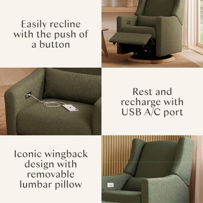 Eco-Friendly Olive Boucle Swivel Recliner with USB Port