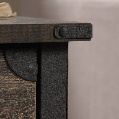 Rustic Carbon Oak Mobile Side Table with Storage Drawer