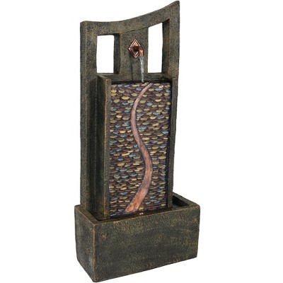 Sunnydaze 39"H Electric Polyresin and Fiberglass Modern Road Column Outdoor Water Fountain with LED Lights